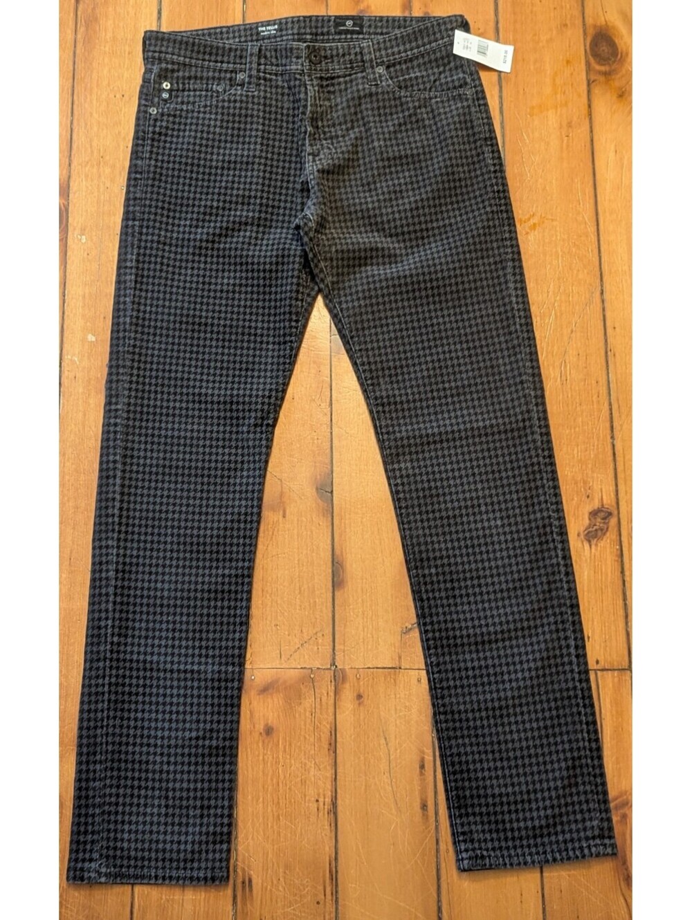 NWT AG TELLIS SLIM FIT CORDUROY PANTS NIGHT SHADE MIDNIGHT HOUNDSTOOTH | 34 x 33